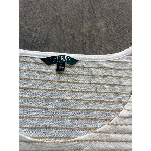 Lauren Ralph Lauren Top Womens Size 3X Tan White Striped Short Sleeve Pull Over - Picture 3 of 6